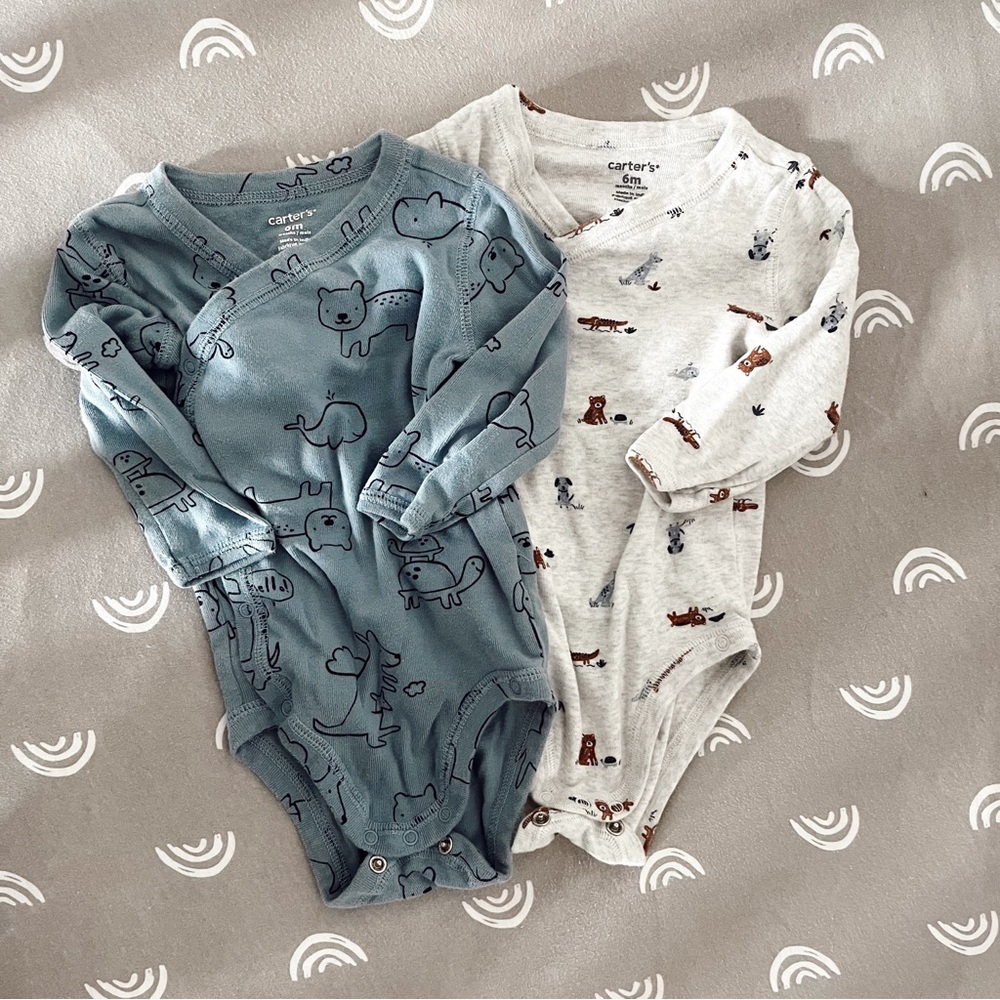 set of 2 front snap long sleeve onesies